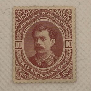 Costa Rica 10 Centavos Stamp – Correos y Telégrafos – President Portrait – Claret – Mint