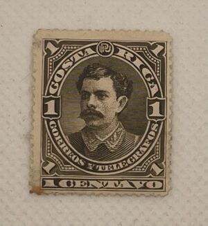Costa Rica 1 Centavo Stamp – President Portrait – Correos y Telégrafos – Dark Brown – Mint
