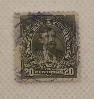Costa Rica 20 Céntimos Stamp – Julián Volio Portrait – UPU 1909 – Used
