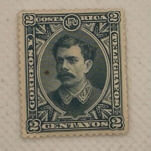 Costa Rica 2 Centavos Stamp – President Portrait – Correos y Telégrafos – Dark Blue – Mint