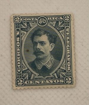 Costa Rica 2 Centavos Stamp – President Portrait – Correos y Telégrafos – Dark Blue – Mint