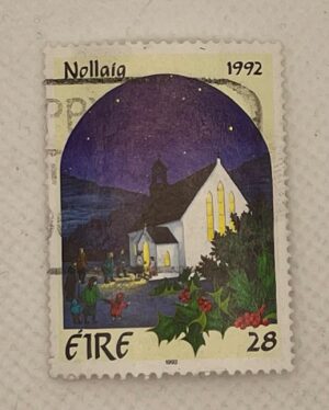 Ireland (Éire) 28p Christmas Stamp – Nollaig 1992 – Church at Night – Used