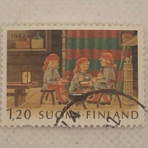Finland (Suomi) 1,20mk Christmas Stamp 1982 – Children Eating Porridge by Fire – Used