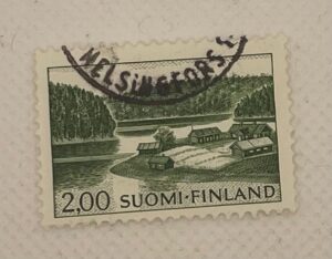 Finland (Suomi) 2,00mk Stamp – Rural Lake and Forest Landscape – Helsingfors Postmark – Used