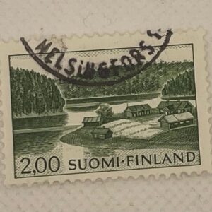 Finland (Suomi) 2,00mk Stamp – Rural Lake and Forest Landscape – Helsingfors Postmark – Used