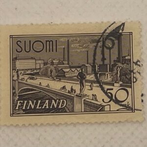 Finland (Suomi) 50mk Stamp – Helsinki Pitkäsilta Bridge and Cityscape – Used