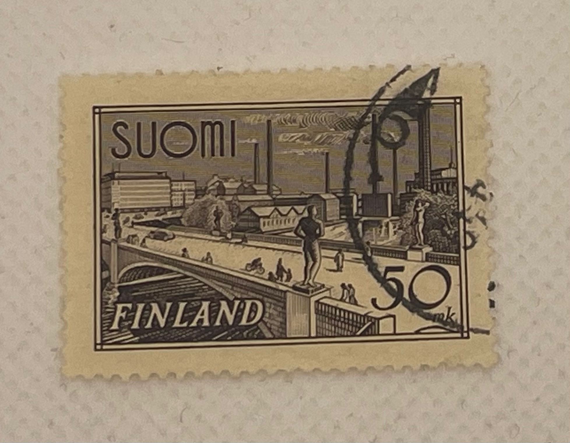 Finland (Suomi) 50mk Stamp – Helsinki Pitkäsilta Bridge and Cityscape – Used