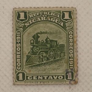 Nicaragua 1 Centavo Stamp – Steam Locomotive – Correos 1911 – Waterlow & Sons – Used