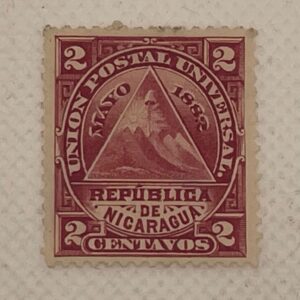 Nicaragua 2 Centavos Stamp – UPU Mayo 1882 – Coat of Arms Volcano Design – Mint