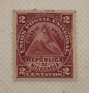 Nicaragua 2 Centavos Stamp – UPU Mayo 1882 – Coat of Arms Volcano Design – Mint