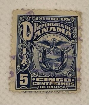 Panama 5 Centésimos de Balboa Stamp – Coat of Arms – Early Issue – Used