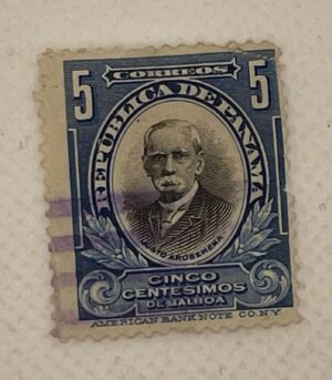Panama 5 Centésimos de Balboa Stamp – Justo Arosemena Portrait – American Bank Note Co. – Used