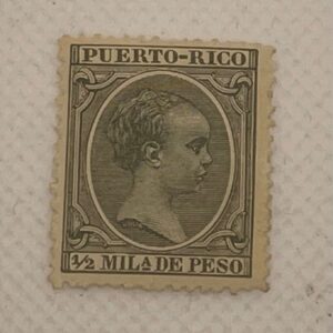 Puerto Rico ½ Mila de Peso Stamp – King Alfonso XIII Young Portrait – Spanish Colonial – Mint