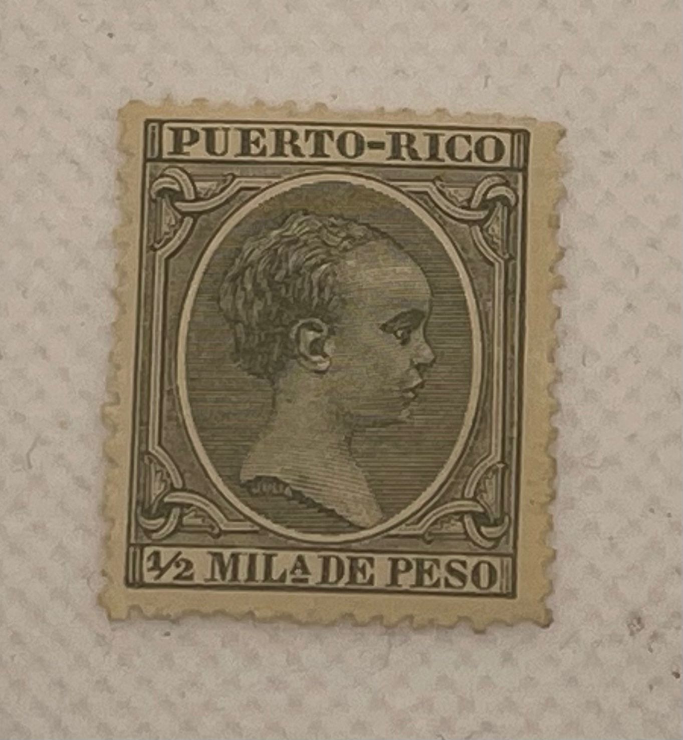 Puerto Rico ½ Mila de Peso Stamp – King Alfonso XIII Young Portrait – Spanish Colonial – Mint