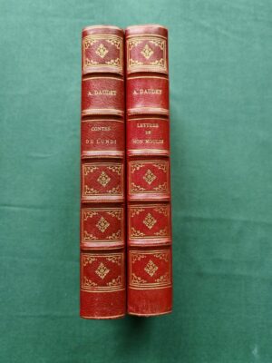 Alphonse Daudet Contes du Lundi Lettres de Mon Moulin red leather spines gold tooling