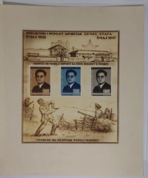 Albania 1947 souvenir sheet Qemal Stafa 5th anniversary imperforate MNH