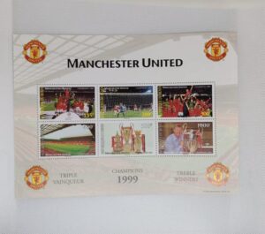 Front of Benin 1999 Manchester United Treble Winners stamp sheet