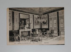 Chateau de la Malmaison – Salon de Josephine, No.68, ND Phot., c.1900 – Empire-style drawing room with chandelier