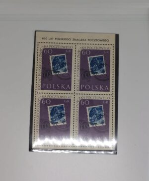Front of Poland 1960 centenary block of four stamps