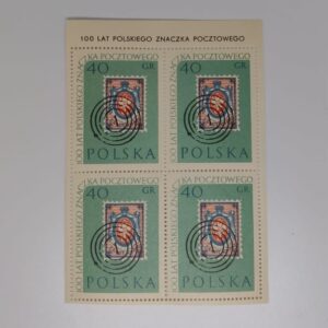 Poland 1960 100 Years of Polish Stamp block of 4 x 40gr used