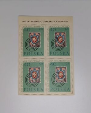 Poland 1960 100 Years of Polish Stamp block of 4 x 40gr used