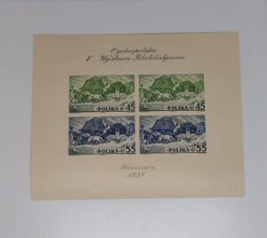 Front of Poland 1938 philatelic souvenir sheet