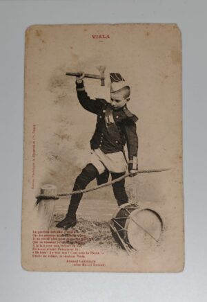 Viala – Child Drummer Boy cutting bridge rope, Bergeret et Cie Nancy patriotic postcard, c.1900